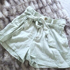 Linen Blend High Waisted Shorts - Green (XS) - HOLLISTER